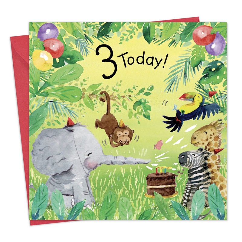Twizler 3rd Birthday Card Jungle â€“ Age 3 Birthday Card â€“Girls Birthday Card Age 3 â€“ Boys Birthday Card Age 3 â€“ 3rd Birthday Card Girl â€“3rd Birthday Card Boy -Happy Birthday Card 3 Year Old â€“Card Age 3 - Image 1